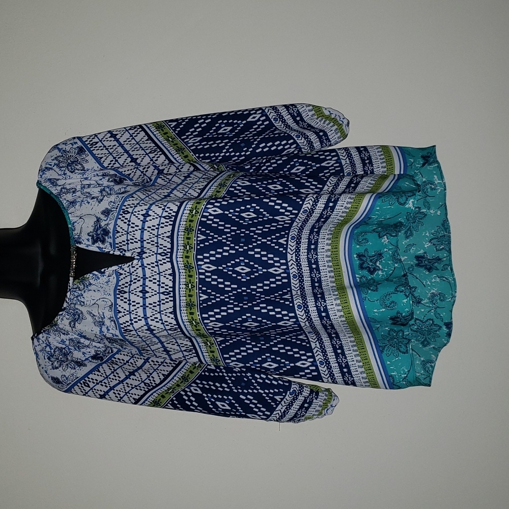 Cold Shoulder Blouse Blue/White Size Small